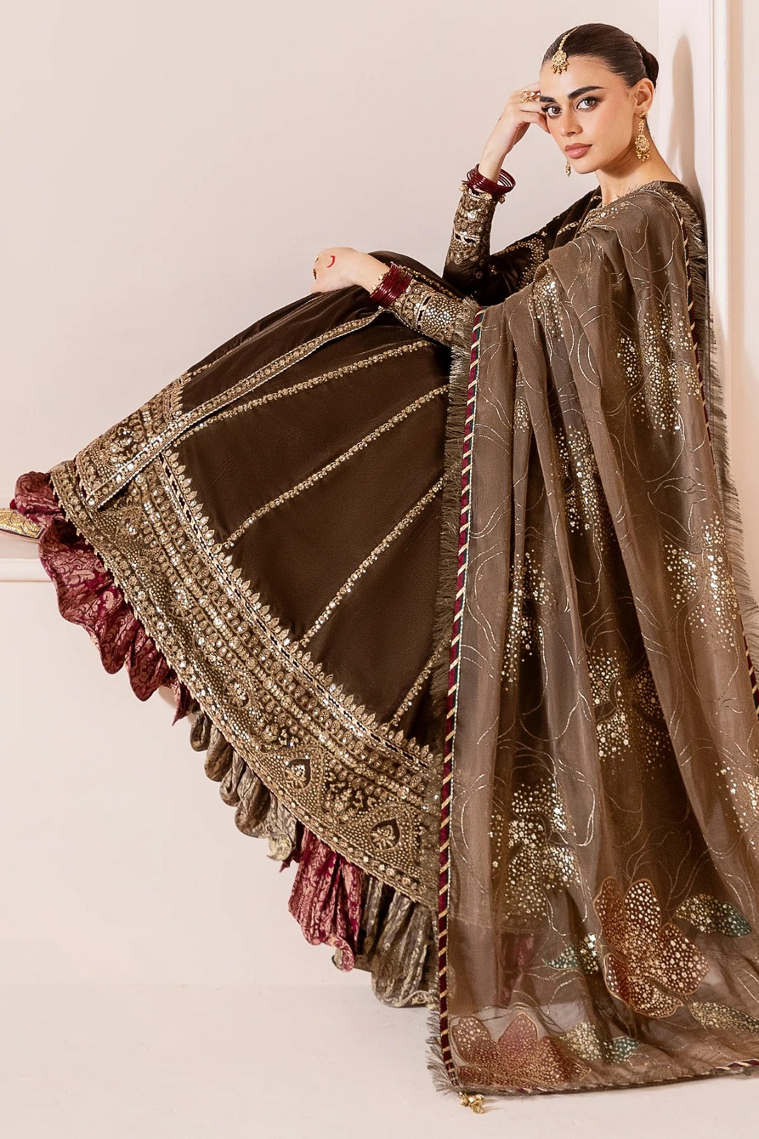 Jazmin Luxury Embroidered Velvet Wedding Collection- Brown