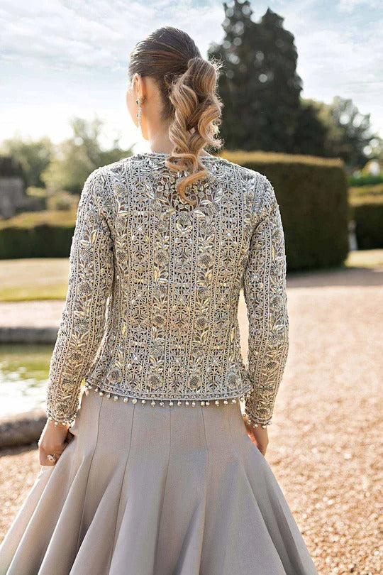 Maria.B Luxury Formal Bridal Wedding Collection Lehenga - Silver Grey & Seagreen