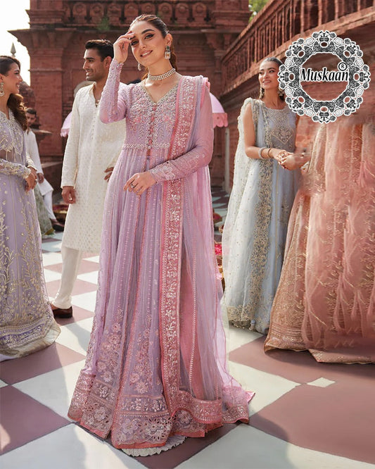 Mushq Embroidered Luxury Festive  Addawork Collection- Lavender