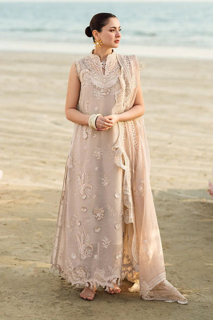 Qalamkar Sahil Luxury Chikankari Lawn Collection- Powder Beige