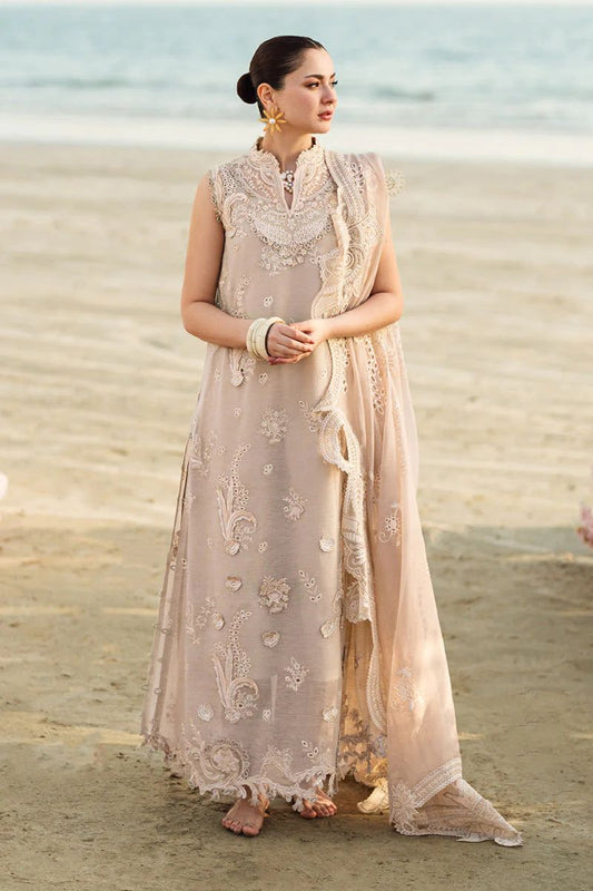 Qalamkar Sahil Luxury Chikankari Lawn Collection- Powder Beige