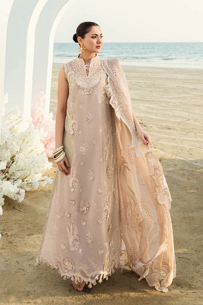 Qalamkar Sahil Luxury Chikankari Lawn Collection- Powder Beige