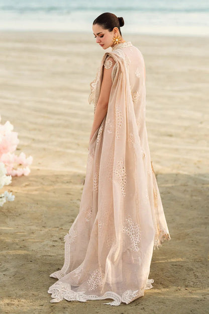 Qalamkar Sahil Luxury Chikankari Lawn Collection- Powder Beige