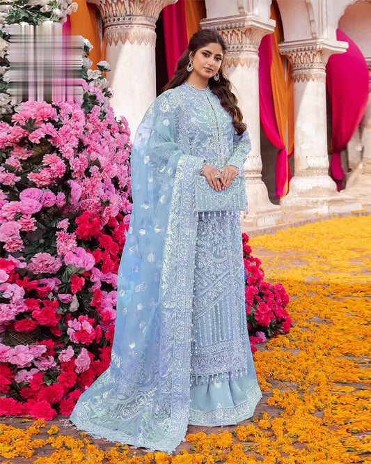 Kanwal Malik Embroidered Luxury Addawork Collection- Sky Blue