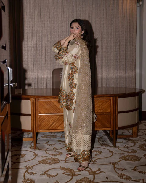 Muse Luxe Embroidered Addawork Hand Embellished Formal Wedding Collection-Beige