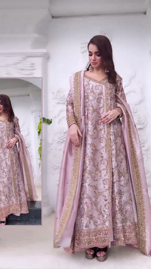 Harris Shakeel Luxury Hand Embellished Addawork Formal Wedding Collection-Shimmery Pink