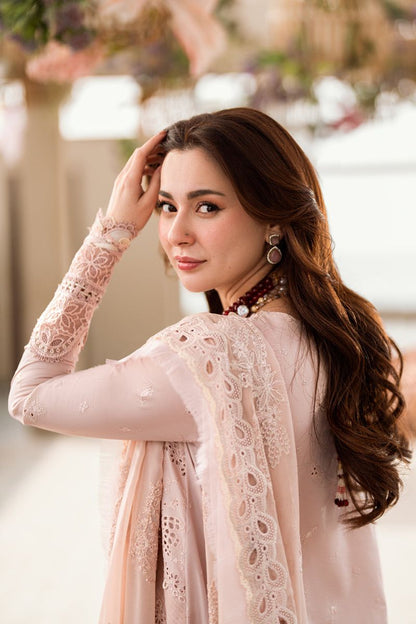 Qalamkar Sahil Luxury Lawn Chikankari Collection- Tea Rose Pink