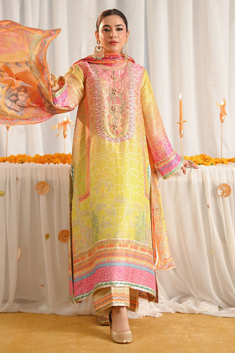 Ansab Jehangir Luxury Digital Printed Swiss lawn Collection - Pink & Marigold