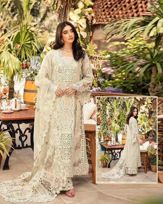 Elaf Premium Luxury Lawn Embroidered Chikankari Collection Raha- Mint Green