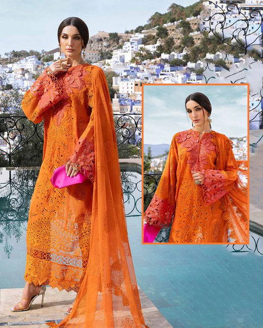 Maria.B Luxury Lawn Chinkankari Collection 5B- Tangerine Orange