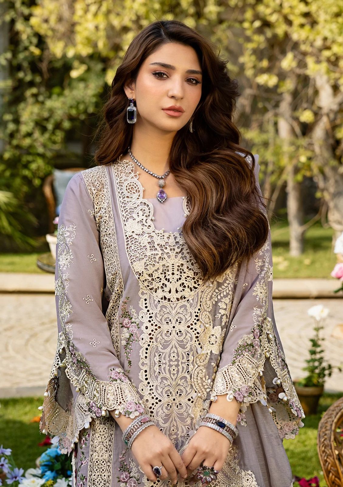 Elaf Premium Luxury Lawn Embroidered Chikankari Collection Raha- Cloud Grey