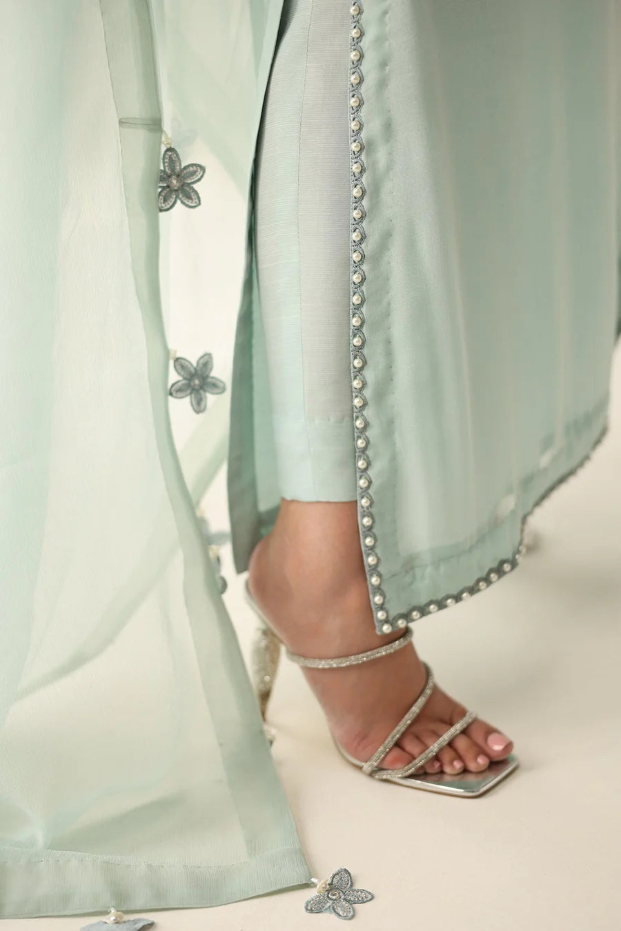 Baroque Luxury Formals Embroidered Hand Embellished Addawork Collection –Light Sea Green