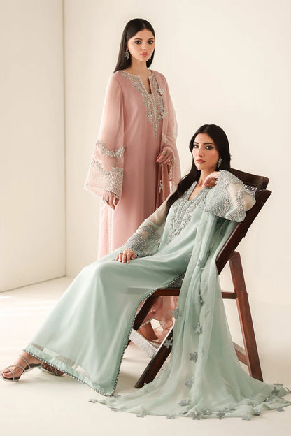 Baroque Luxury Formals Embroidered Hand Embellished Addawork Collection –Light Sea Green