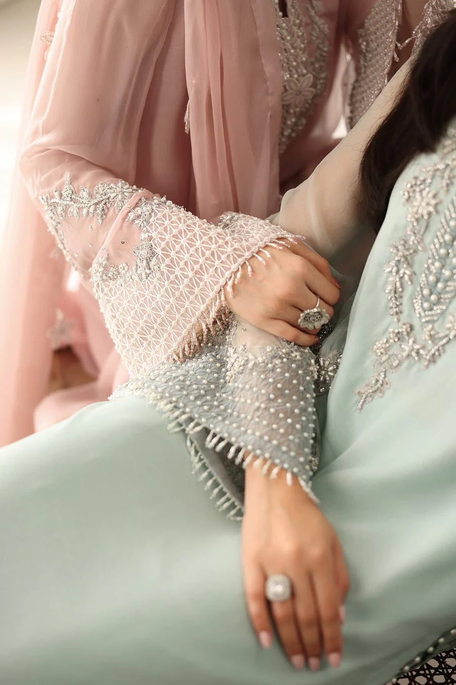 Baroque Luxury Formals Embroidered Hand Embellished Addawork Collection –Light Sea Green