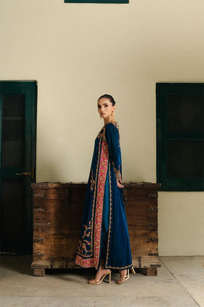 Aneeka Ruknuddin Luxury Formals Velvet Hand Embellished Wedding Collection- Teal Blue