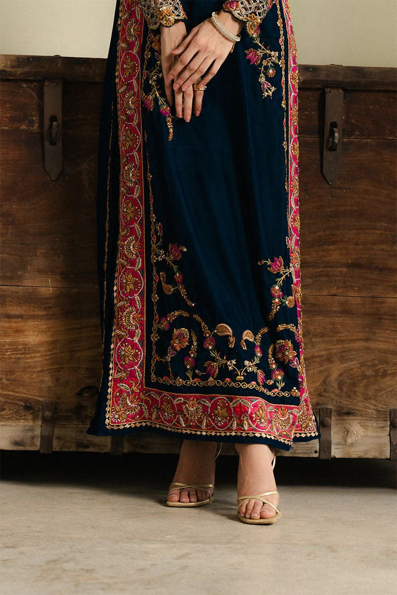 Aneeka Ruknuddin Luxury Formals Velvet Hand Embellished Wedding Collection- Teal Blue