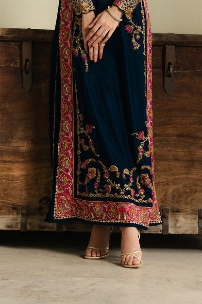 Aneeka Ruknuddin Luxury Formals Velvet Hand Embellished Wedding Collection- Teal Blue