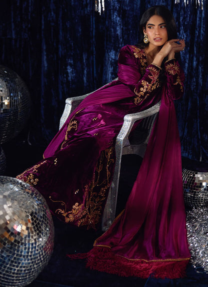 Farah Talib Aziz Luxury Embroidered Velvet Wedding Collection - Magenta
