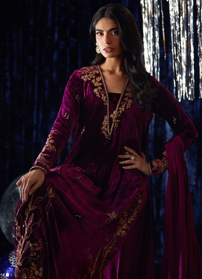 Farah Talib Aziz Luxury Embroidered Velvet Wedding Collection - Magenta