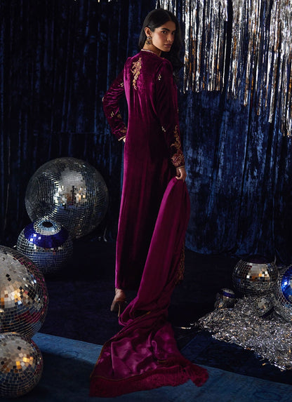 Farah Talib Aziz Luxury Embroidered Velvet Wedding Collection - Magenta