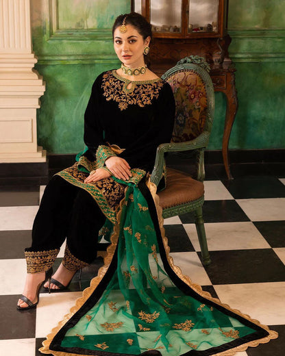 Zainab Chottani Velvet Wedding Collection- Black&Bottle Green