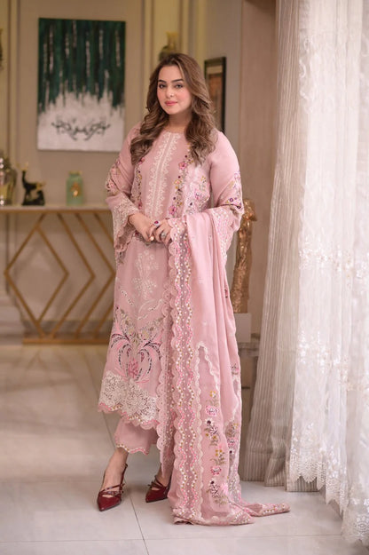 ANEELAS NEW PINK CHIKANKARI COTTON PARTY WEAR