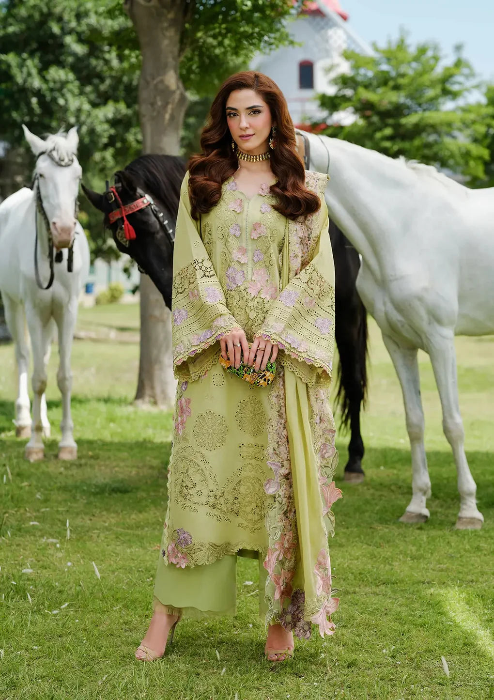 Elaf Embroidered Chikankari Luxury Lawn Collection- Apple Green