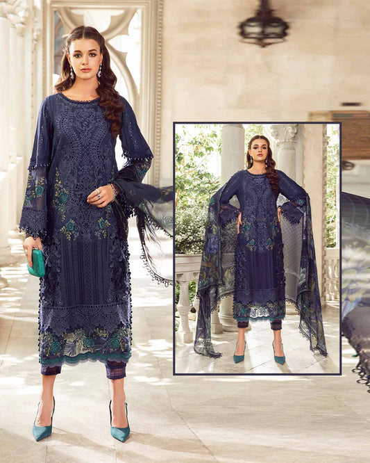 Maria.B Embroidered Chikankari Luxury Lawn Collection- Navy Blue
