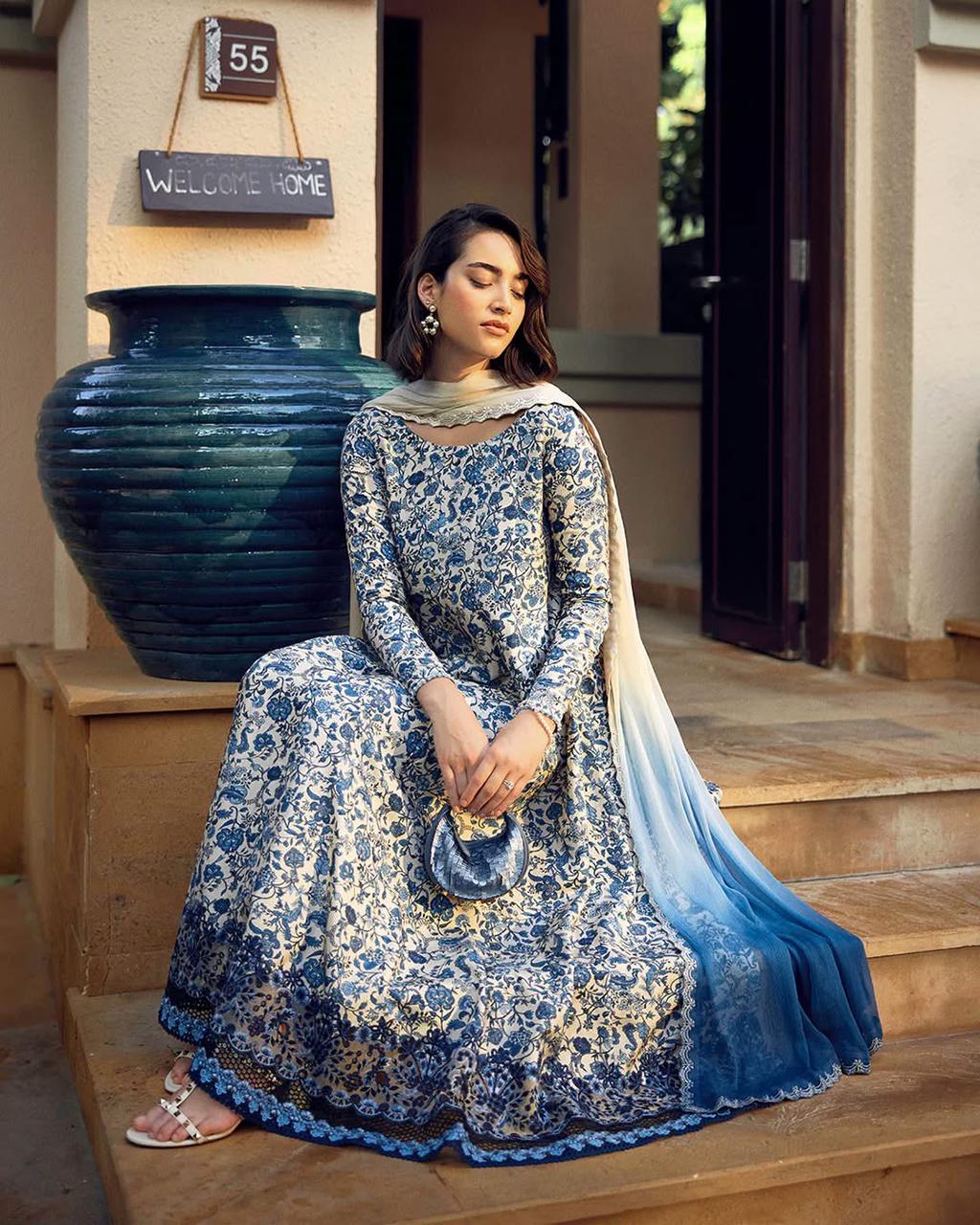 Faiza Saqlain | White & Blue - Lawn Collection