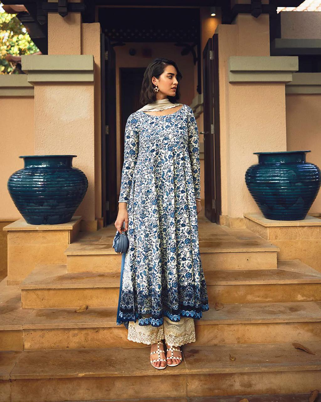 Faiza Saqlain | White & Blue - Lawn Collection