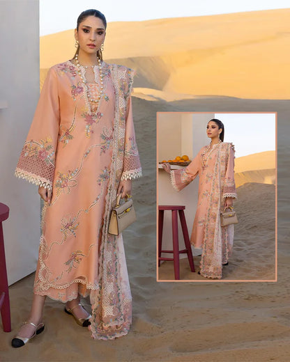 Crimson Flow Luxury Embroidered Chikankari Lawn Collection- Peach Pink