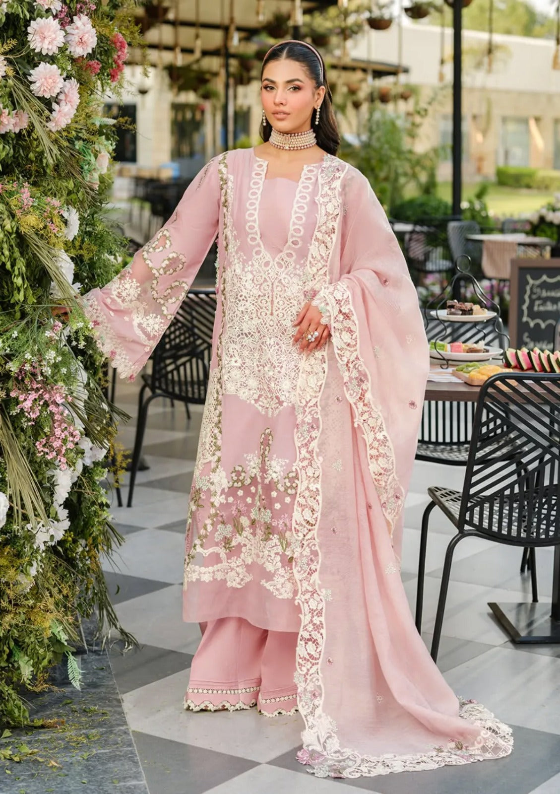 Elaf Embroidered Chikankari Luxury Lawn Collection- Teapink