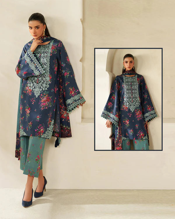 Baroque Summer Collection Pure Lawn With Lawn Duppata - Midnight Blue & Seagreen