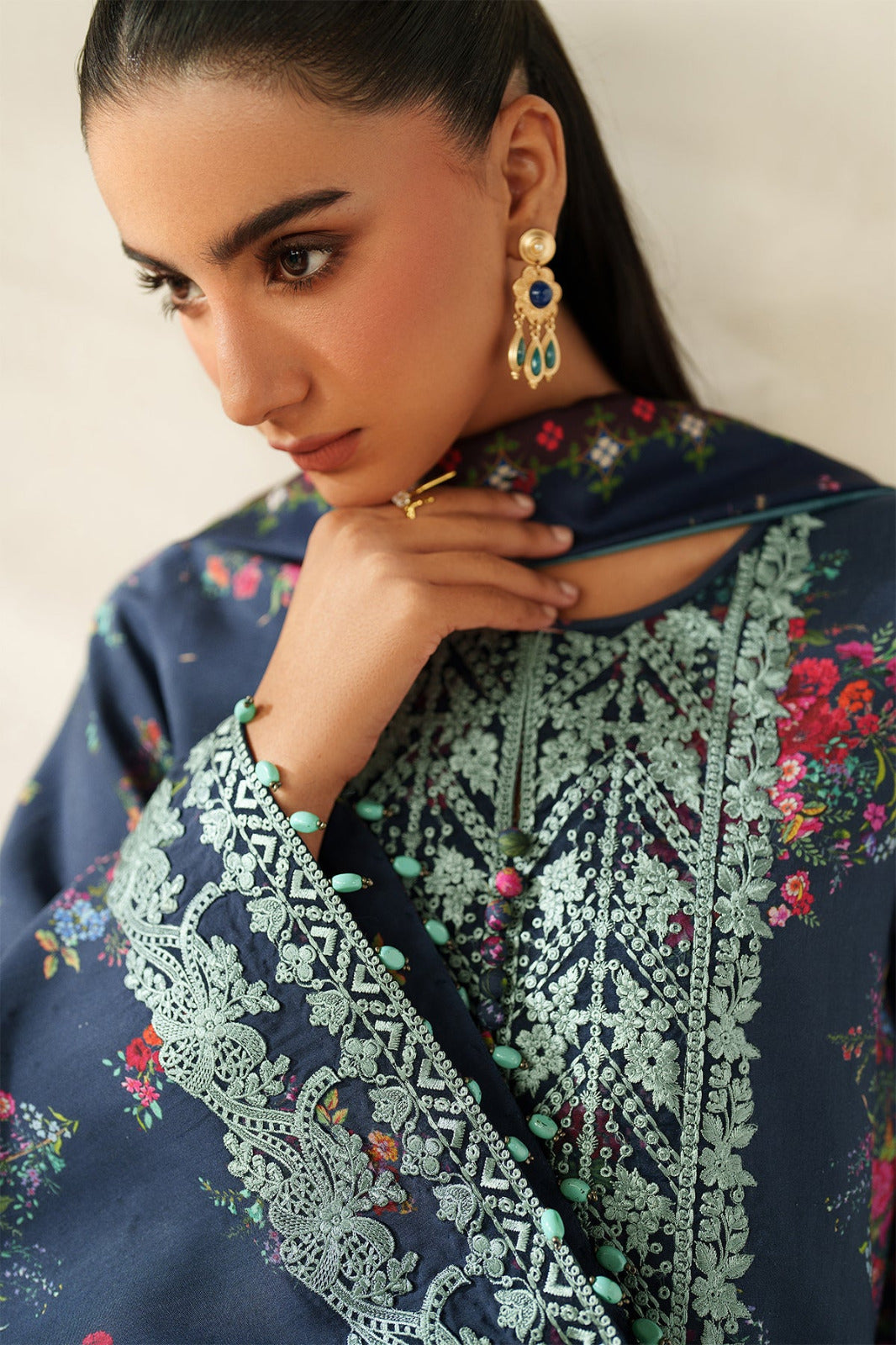 Baroque Summer Collection Pure Lawn With Lawn Duppata - Midnight Blue & Seagreen
