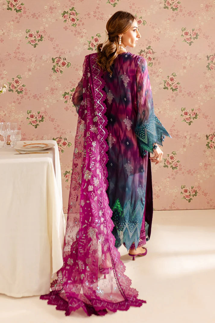 Nureh Luxury Chikankari Embroidered Lawn Printed - Maroon & Sea Green