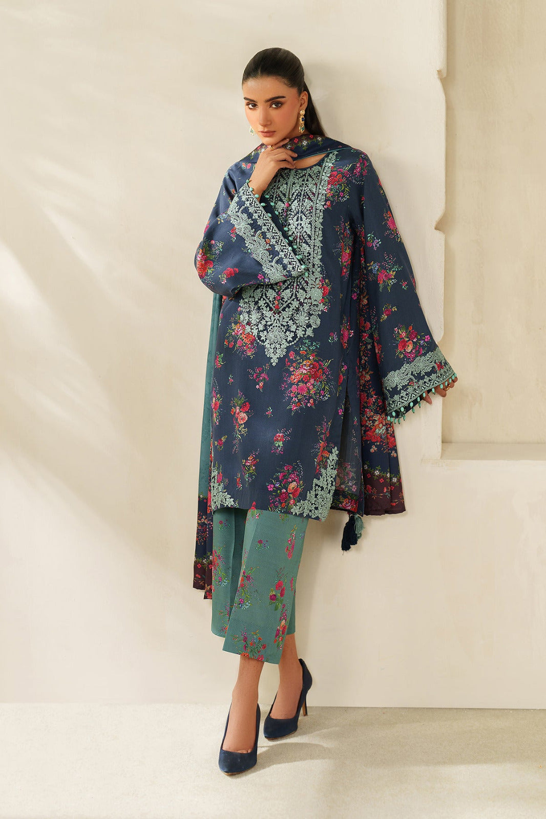 Baroque Summer Collection Pure Lawn With Lawn Duppata - Midnight Blue & Seagreen