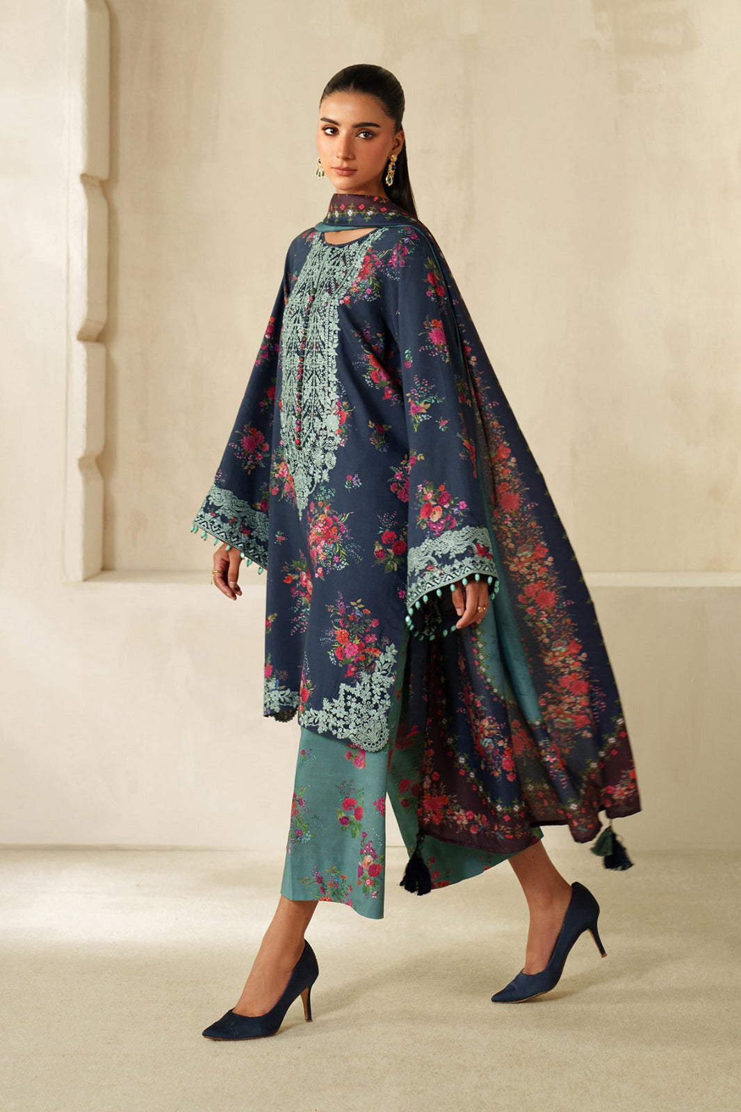 Baroque Summer Collection Pure Lawn With Lawn Duppata - Midnight Blue & Seagreen