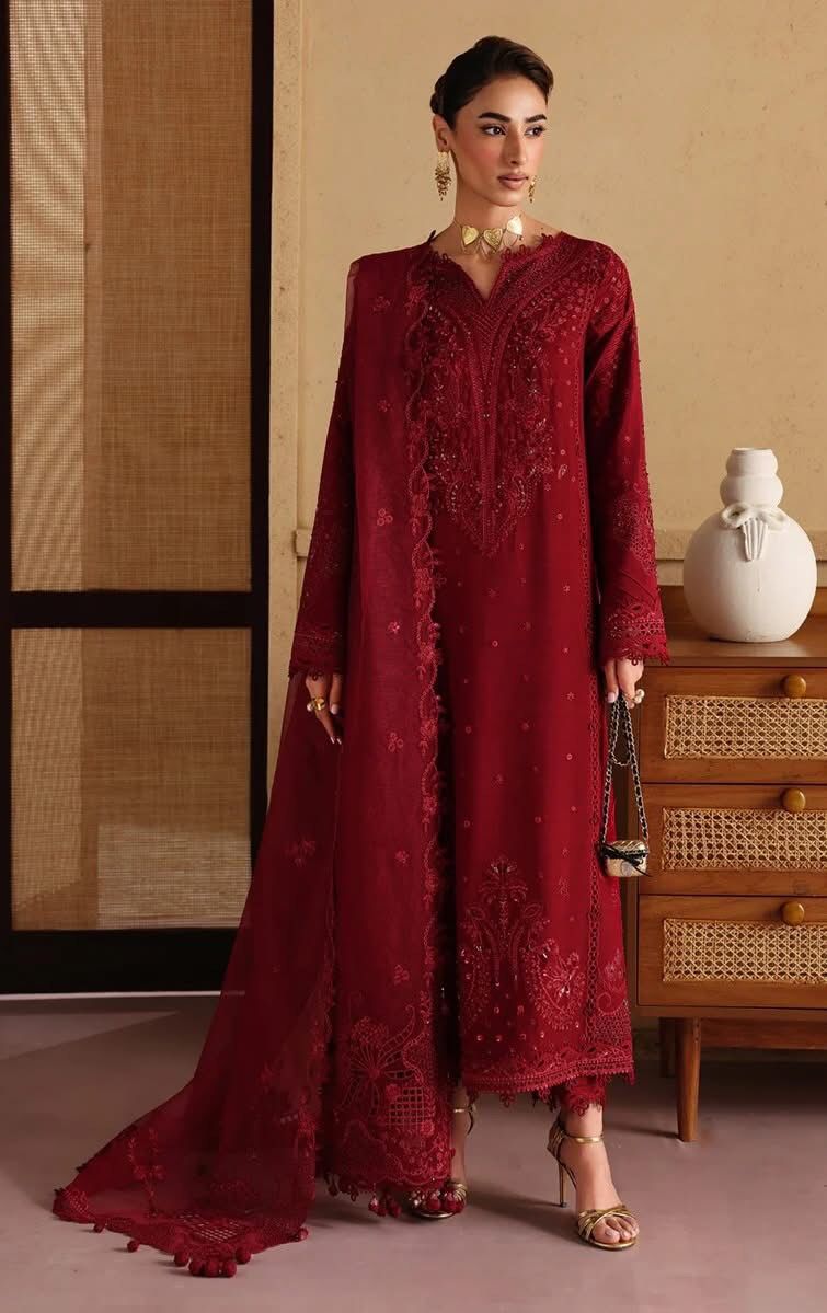 Qalamkar Red Luxury Lawn Collection
