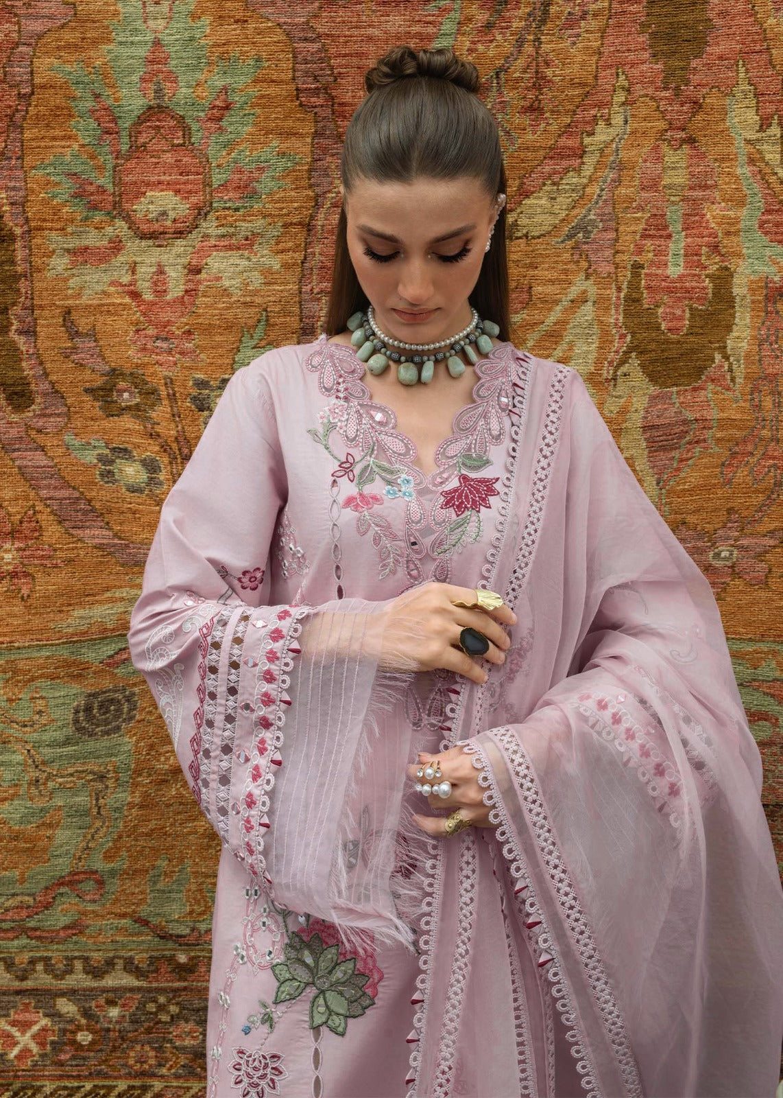 Crimson Luxury Chikankari Lawn Collection - MIRROR GARDEN - Pink