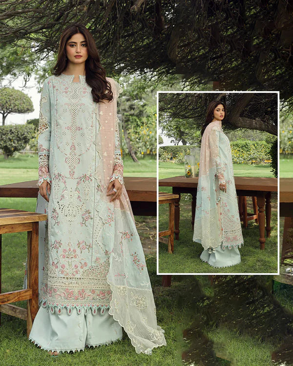 Qalamkar Luxury Embroidered Chikankari Lawn Collection - Light Seagreen