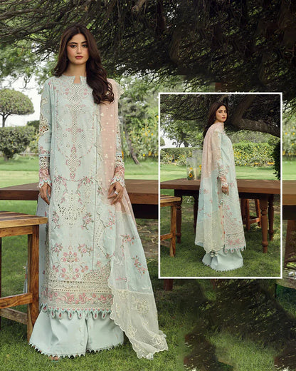 Qalamkar Luxury Embroidered Chikankari Lawn Collection - Light Seagreen