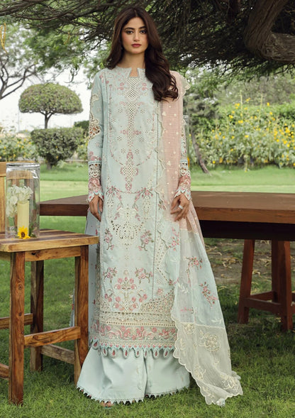 Qalamkar Luxury Embroidered Chikankari Lawn Collection - Light Seagreen