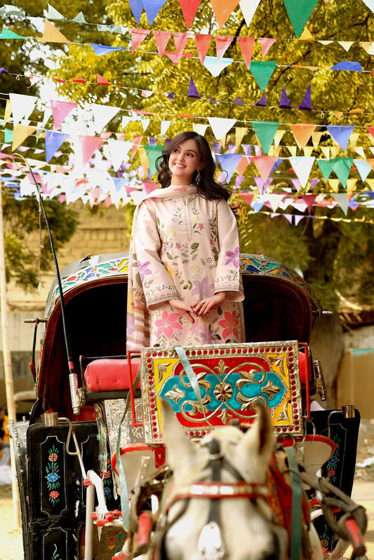 Aneela's Premium Luxury Lawn Collection- Beige Applique Work