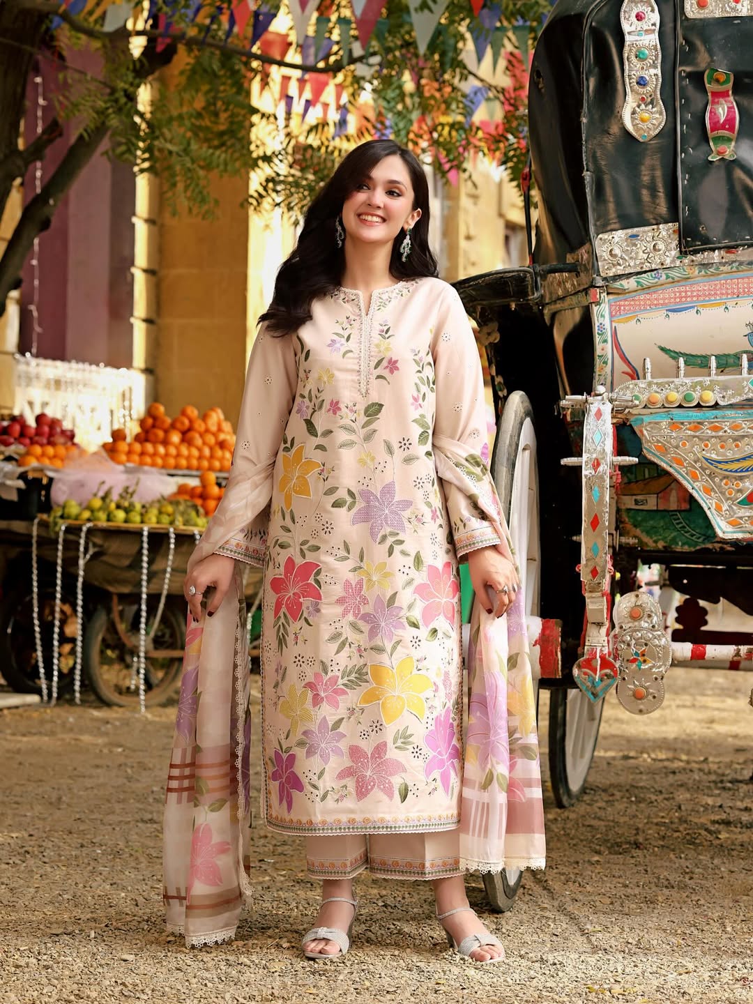 Aneela's Premium Luxury Lawn Collection- Beige Applique Work