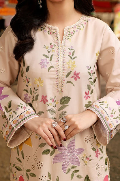 Aneela's Premium Luxury Lawn Collection- Beige Applique Work