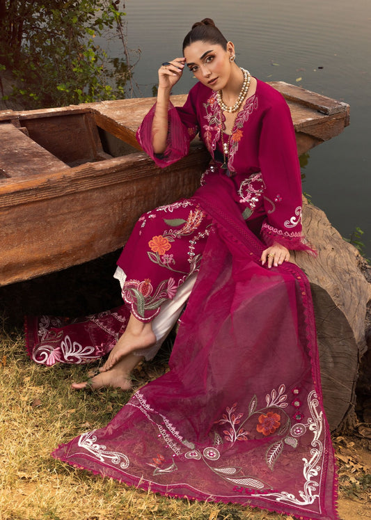 Crimson Luxury Chikankari Lawn Collection - MIRROR GARDEN - Fushia Pink