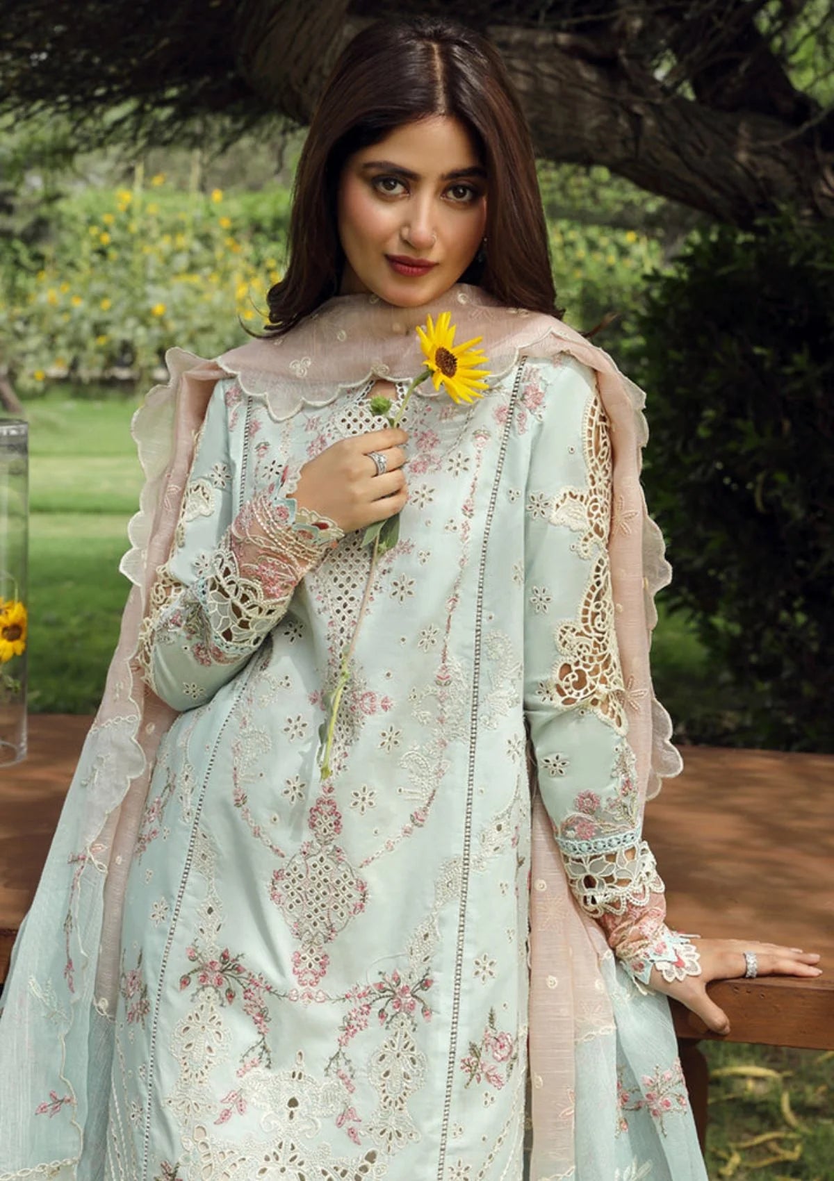 Qalamkar Luxury Embroidered Chikankari Lawn Collection - Light Seagreen