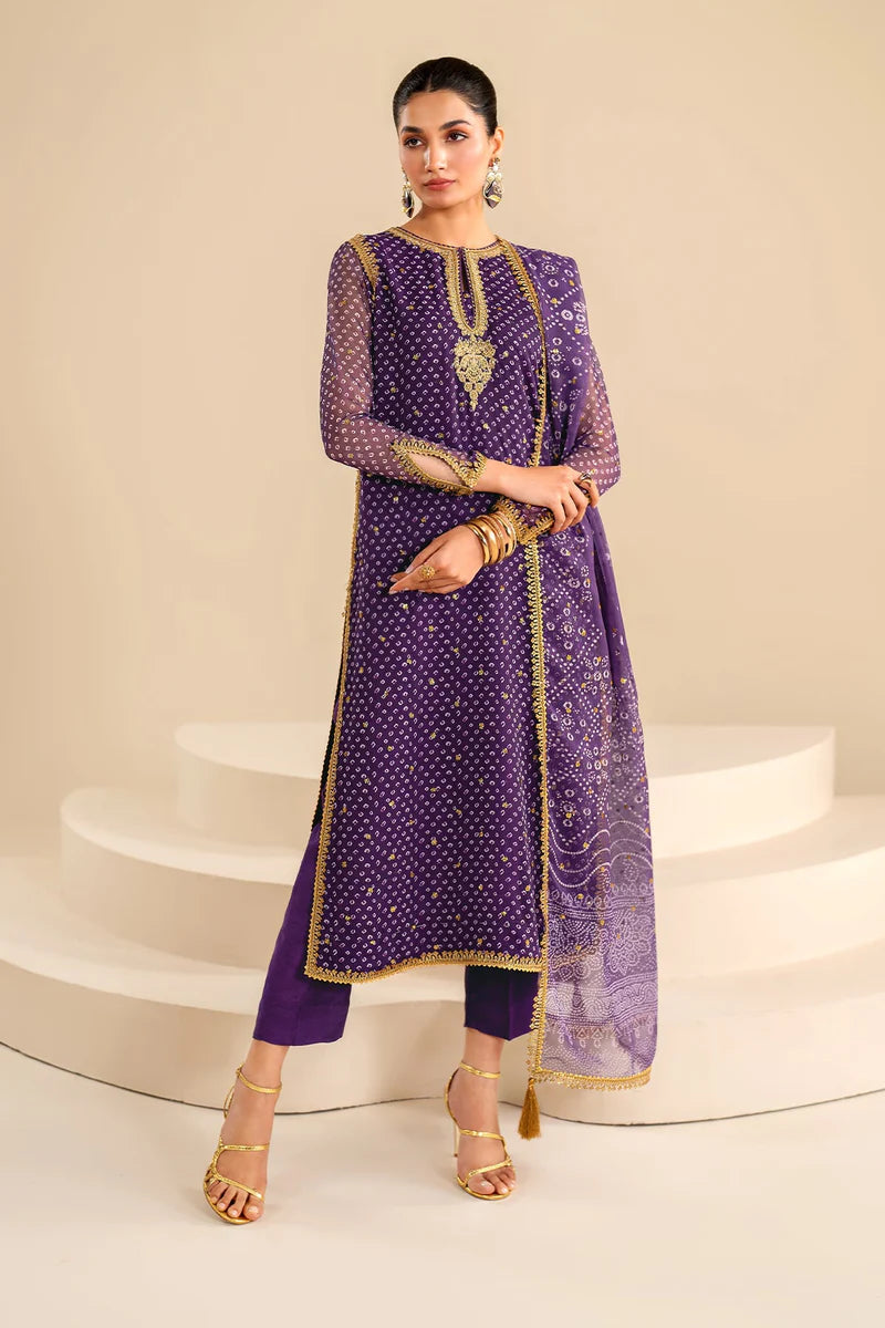 Baroque Luxury Formal Wedding Chiffon Collection - Purple Chunri