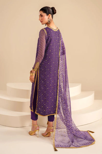Baroque Luxury Formal Wedding Chiffon Collection - Purple Chunri