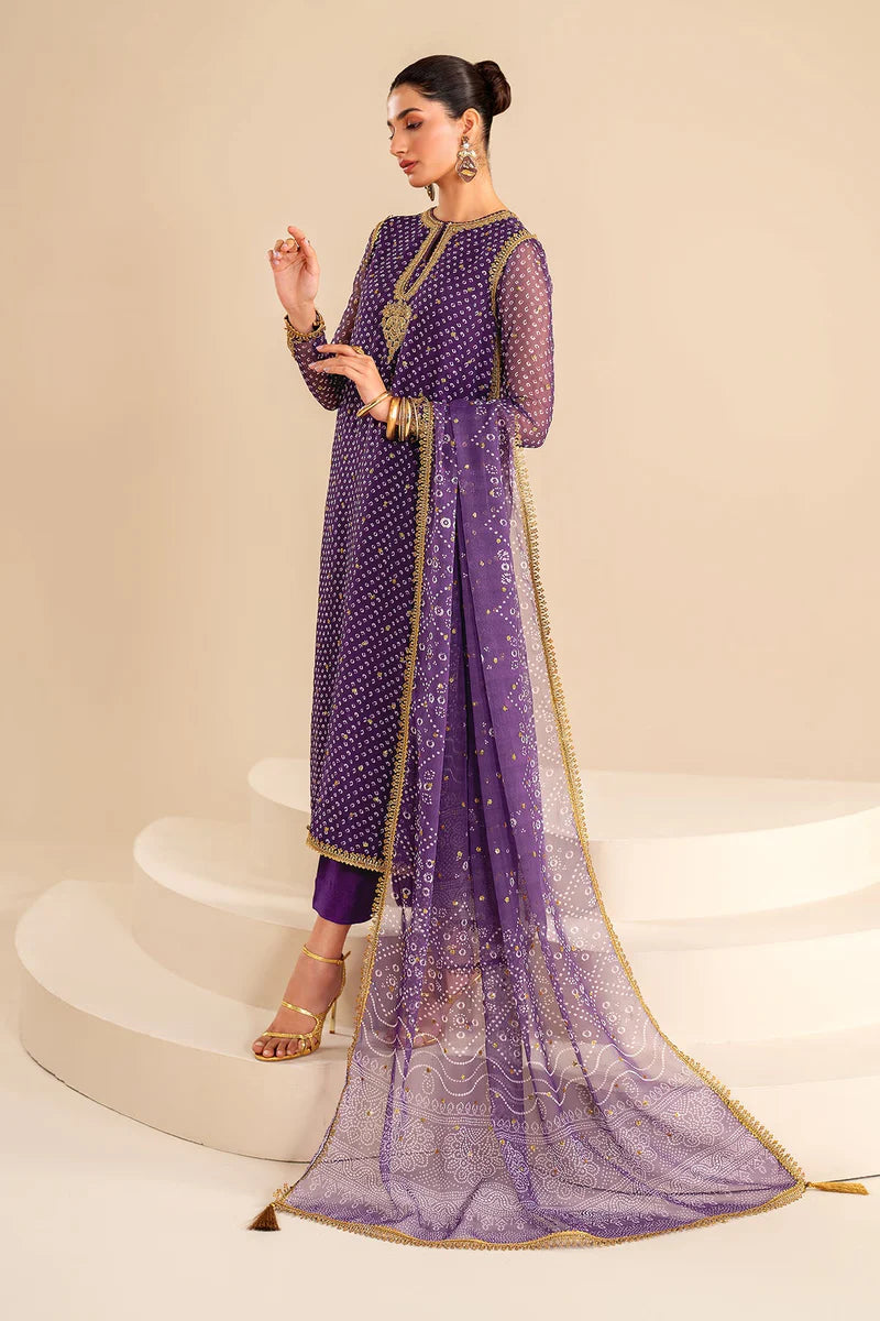 Baroque Luxury Formal Wedding Chiffon Collection - Purple Chunri